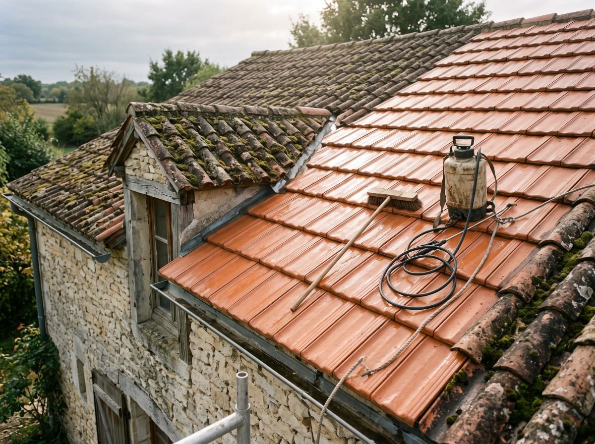 Démoussage d'une toiture